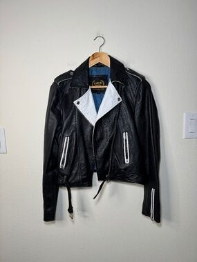 Luca Designs Leather Moto Jacket Women's MD Black White Edgy Biker Cosplay
